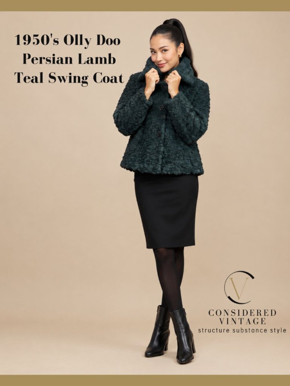 ✨ Stunning Olly Doo 1950s Style Wool-Blend "Persian Lamb" Swing Coat ✨